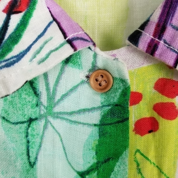 Sigrid Olsen Linen Top Blouse Large Short Sleeve Button Tie Tropical Cropped - Picture 3 of 9